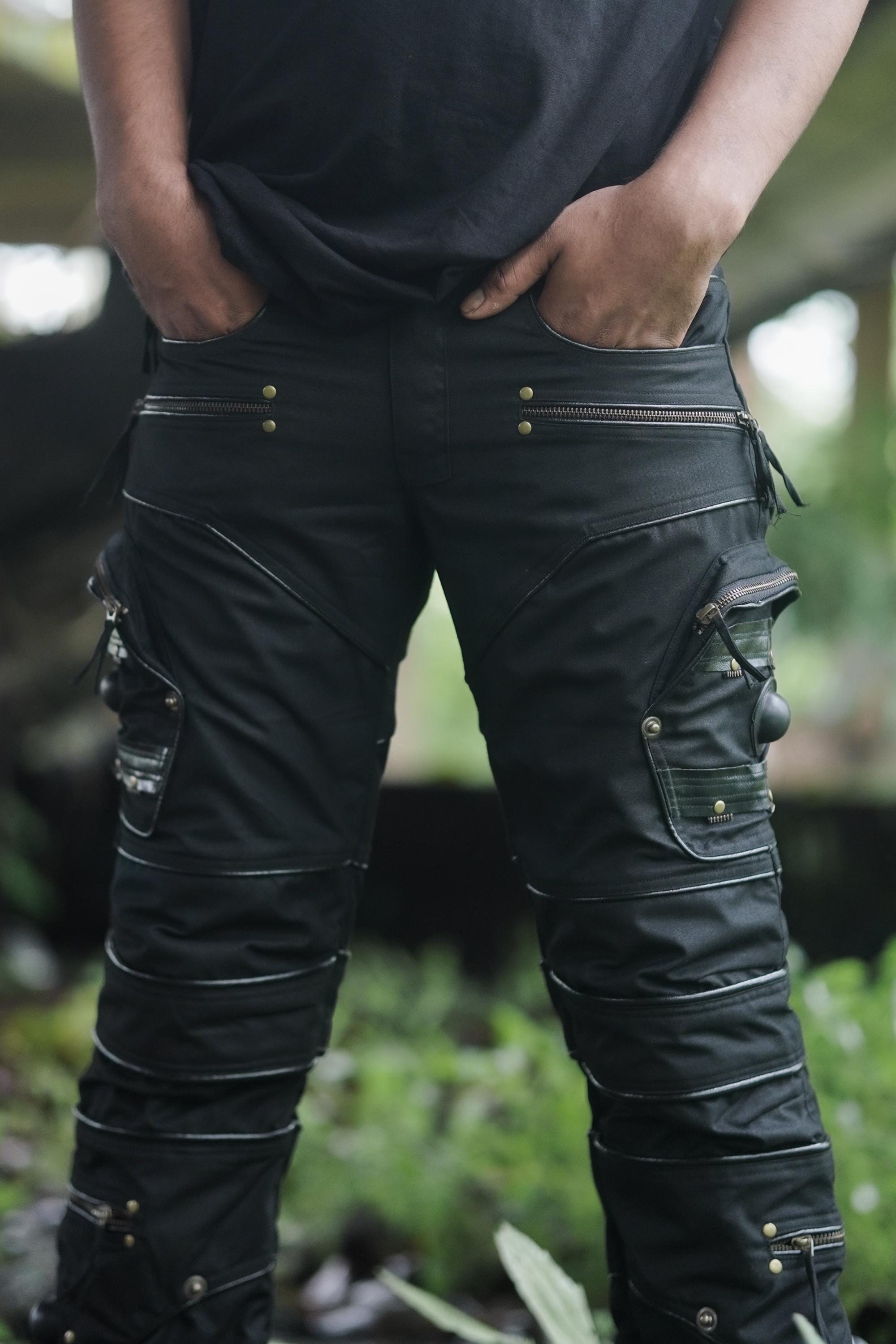 Men's Black Cotton Twill Cargo Trousers — view 3