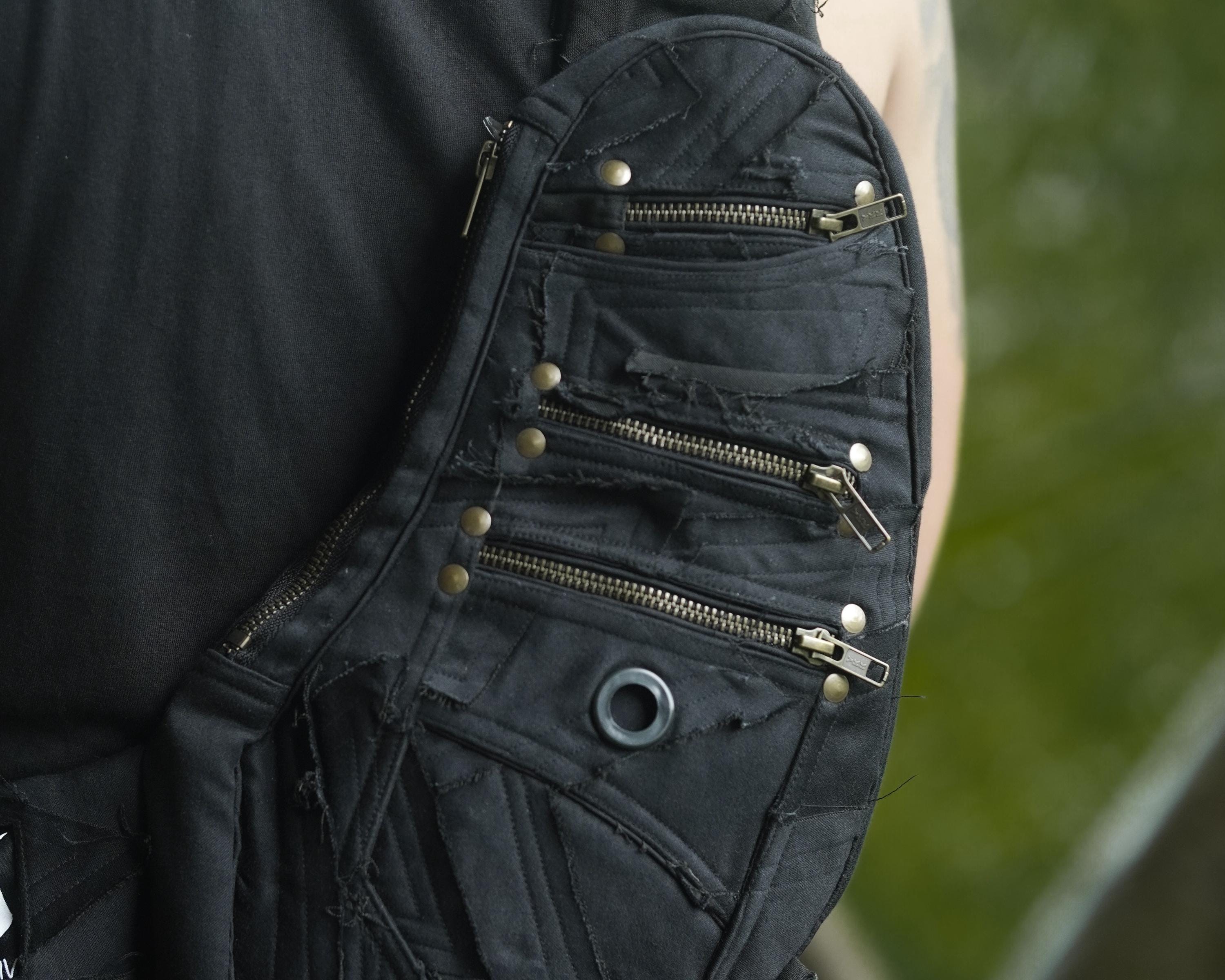Black Patchwork Cotton Twill Sling Bag