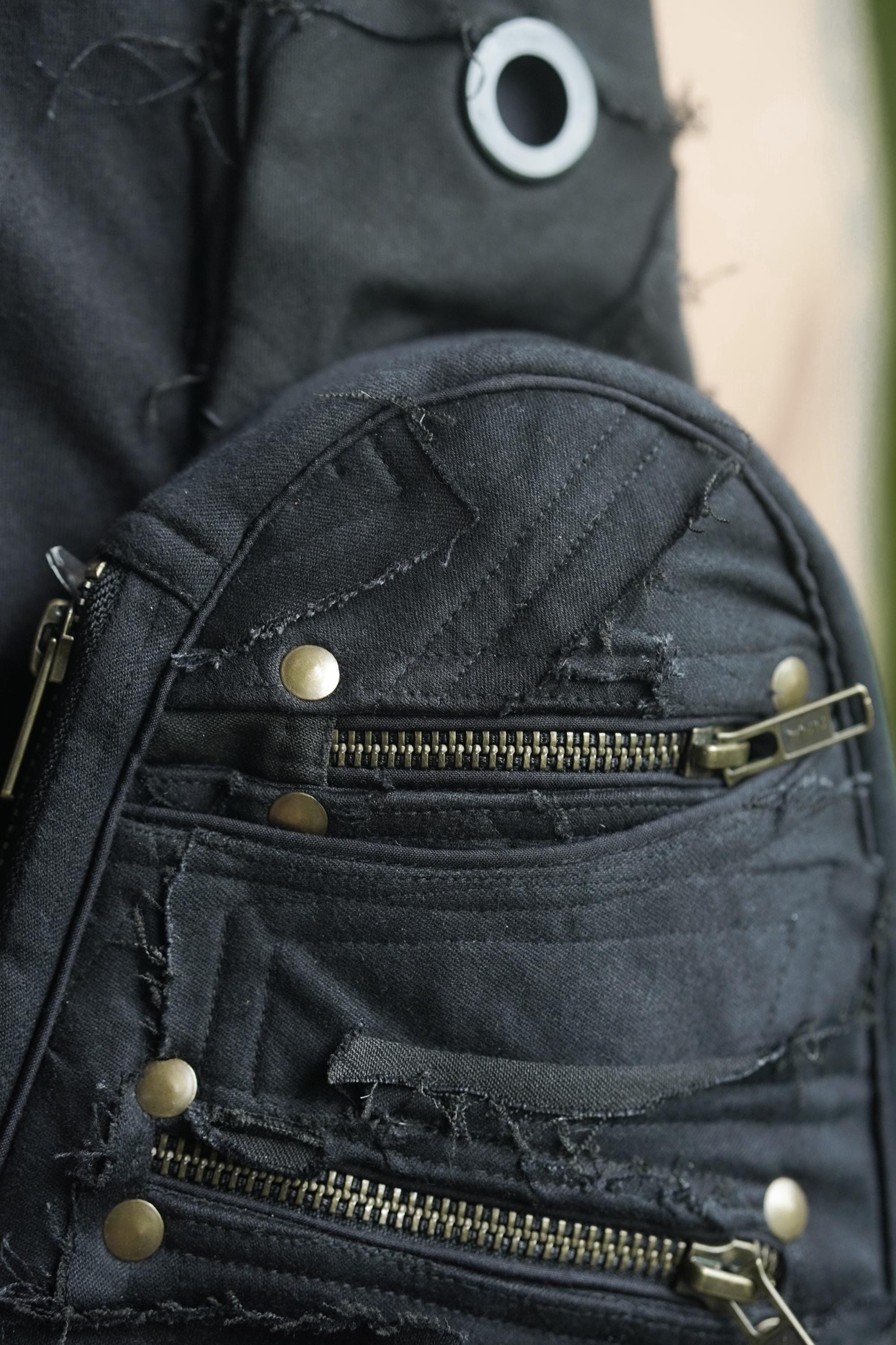Black Patchwork Cotton Twill Sling Bag — view 4