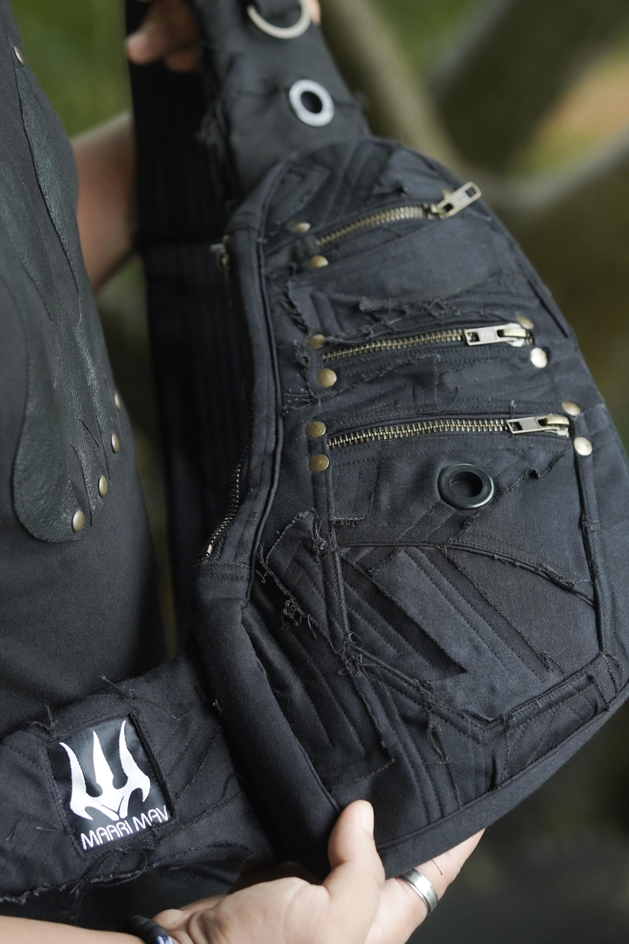 Black Patchwork Cotton Twill Sling Bag — view 7