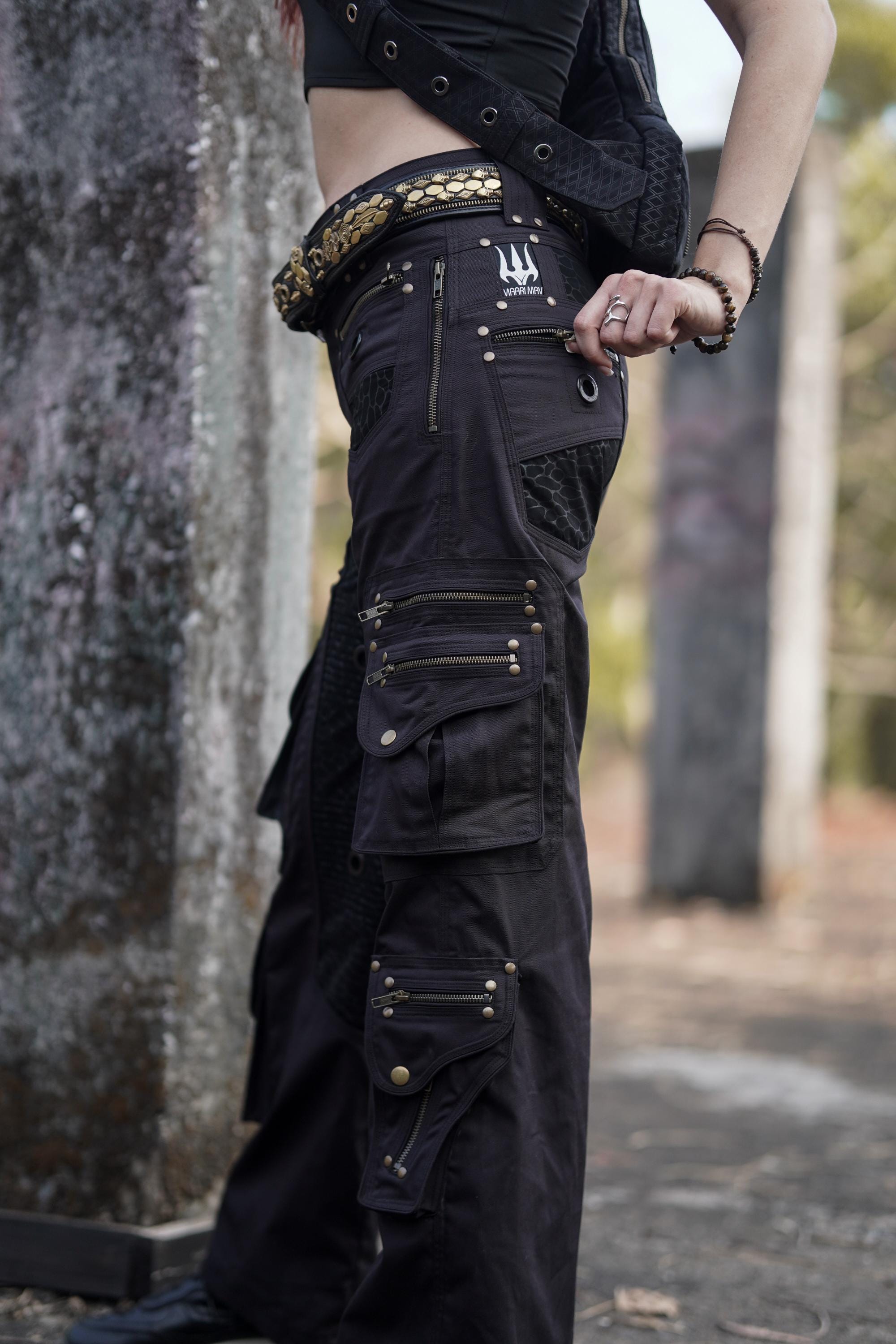Black Cotton Twill Wide Leg Cargo Pants — view 3