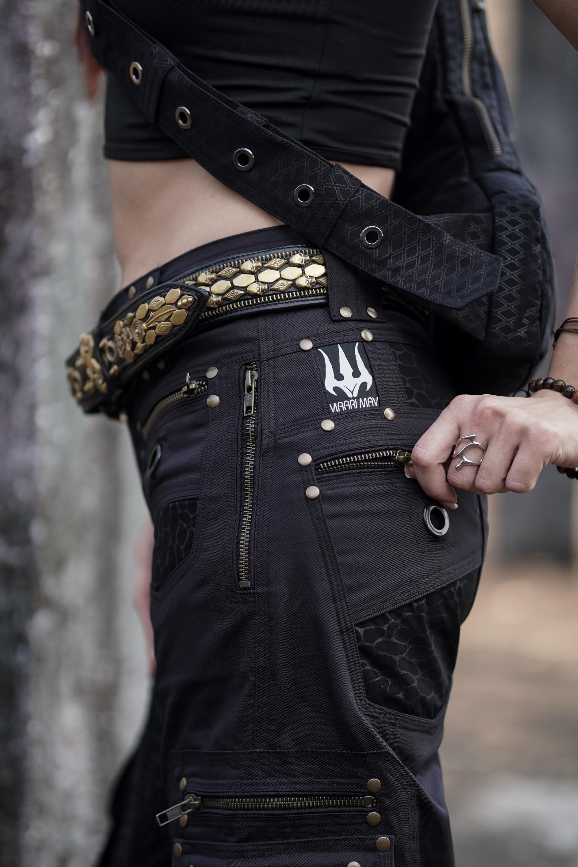 Black Cotton Twill Wide Leg Cargo Pants — view 4