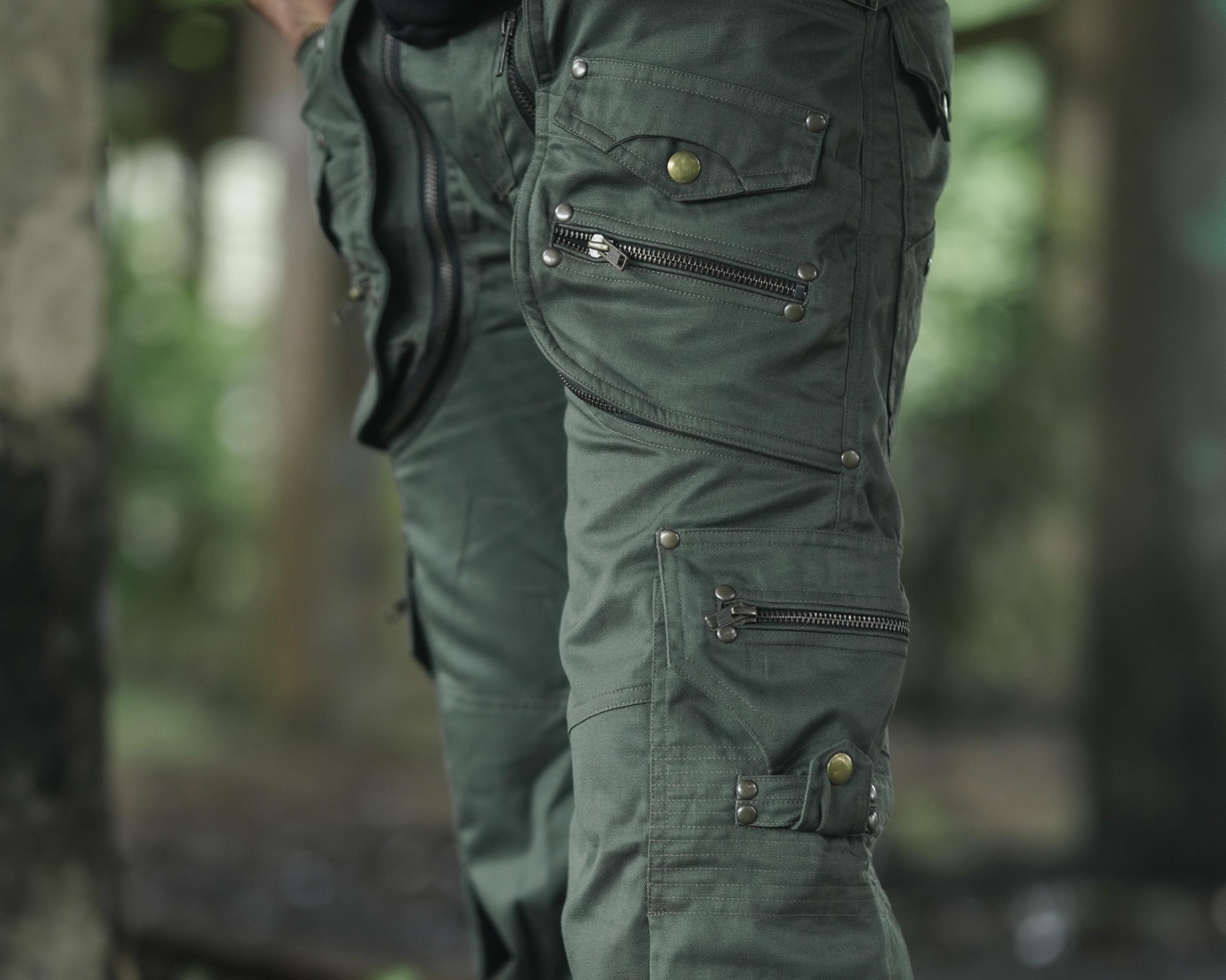 Olive Green Cotton Twill Cargo Pants, Hiking T