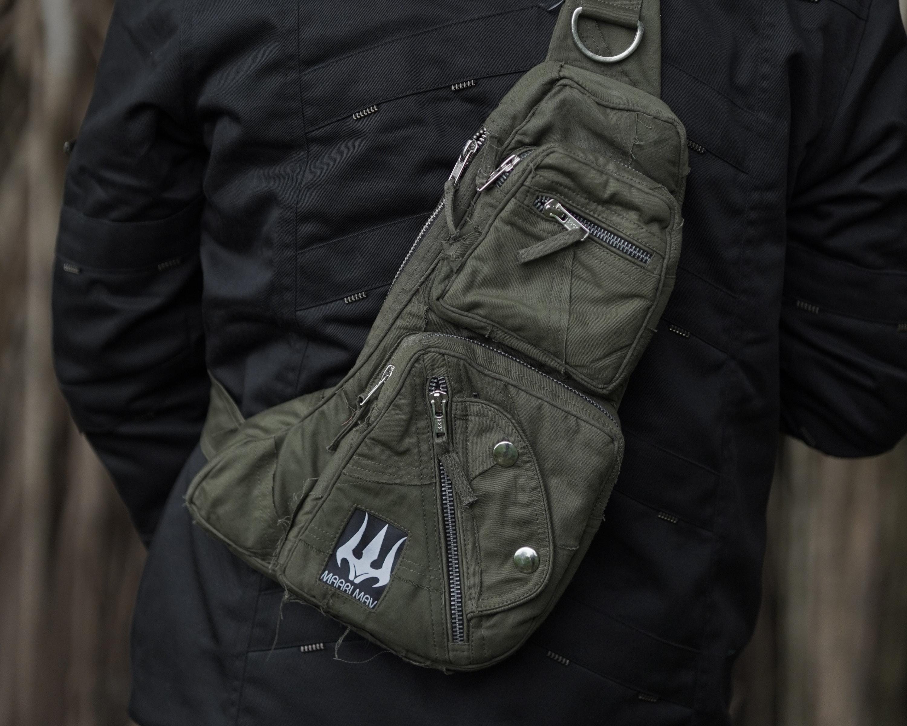 Olive Green Multi-Pocket Sling Bag
