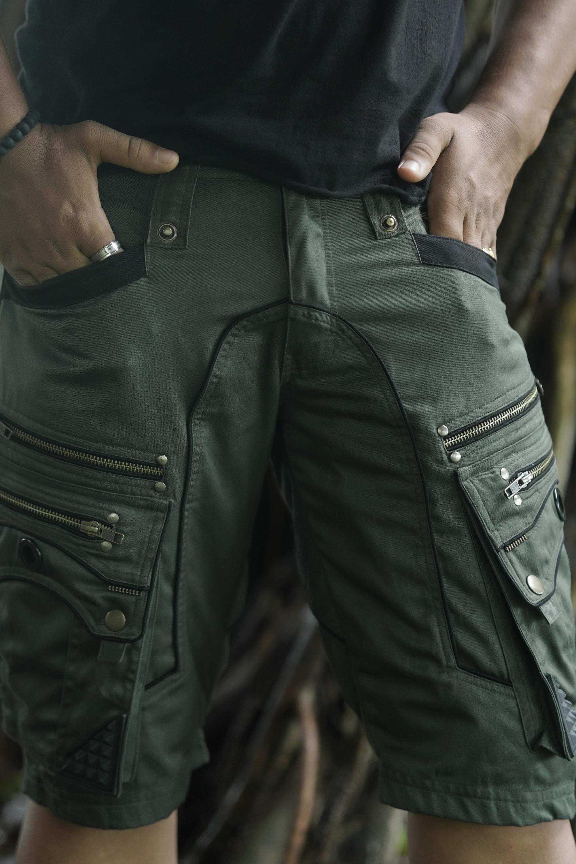 Men's Olive Cotton Twill Utility Shorts — view 7